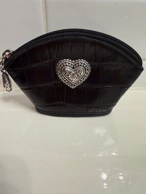Brighton Black Croc-Embossed Cosmetic Pouch with Silver Heart